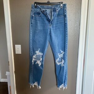 American Eagle Outfitters Women's Ripped Blue Straight Leg Jeans